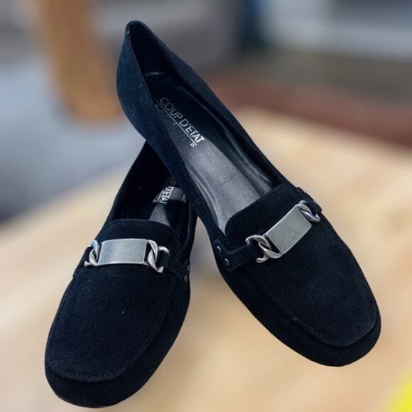 Coup D’etat black leather flats. 1.5” heel metal chain toe detail size‎ 9.5 M - Picture 2 of 8